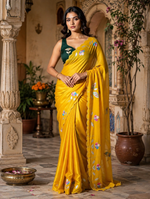 Load image into Gallery viewer, Premium Georgette Floral Print Saree With Unstitched Blouse(Yellow)
