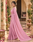 Premium Fancy Silk Party Wear Saree With Unstitched Blouse(Pink)