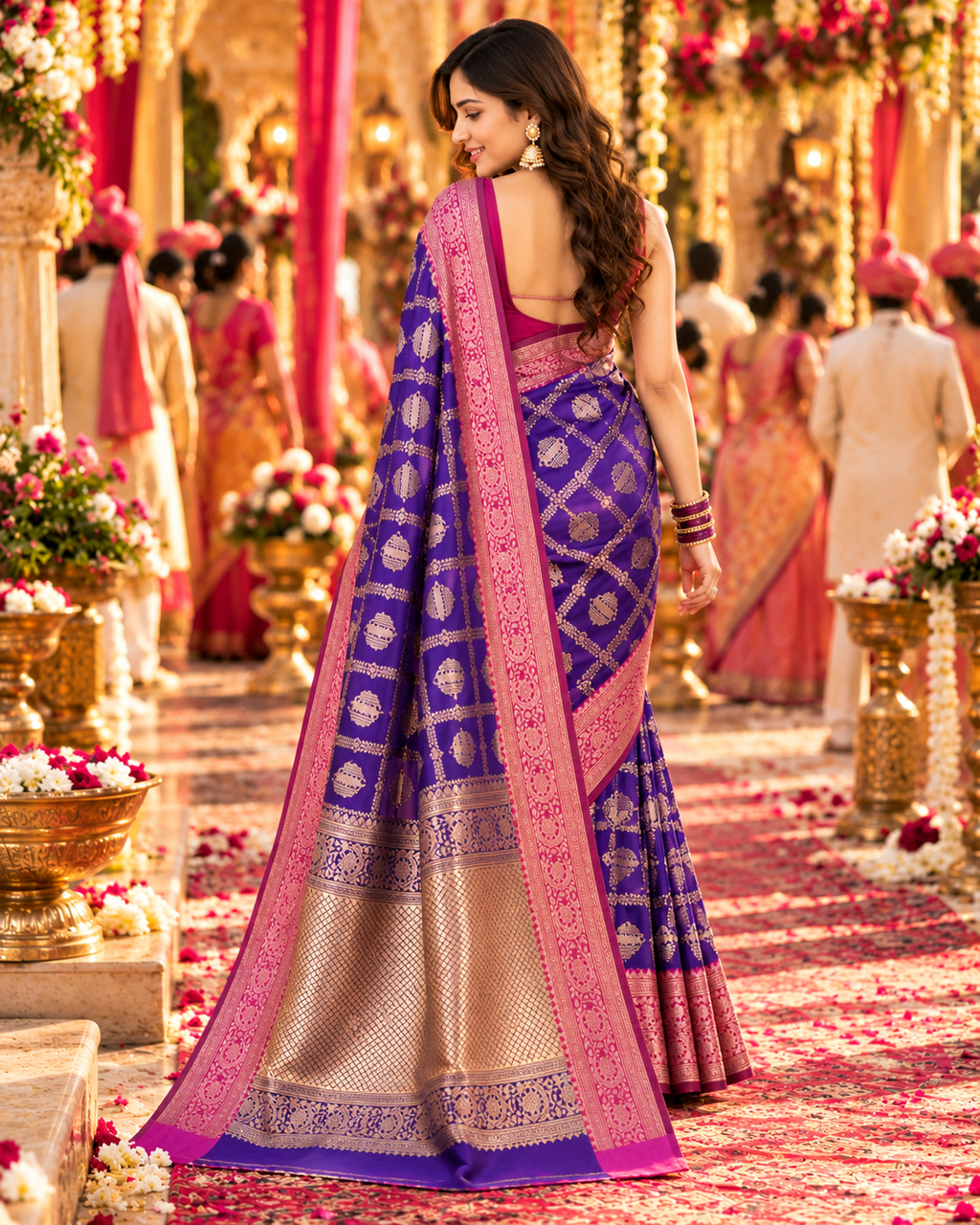 Banarasi Silk Saree Golder Zari Border With Unstitched Blouse(Blue)