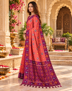 Patola Silk Rich Zari Work Saree With Unstitched Blouse(Rani)