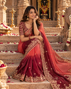 Chiffon Silk Embroidery Sequin Work Saree With Unstitched Blouse(Orange)