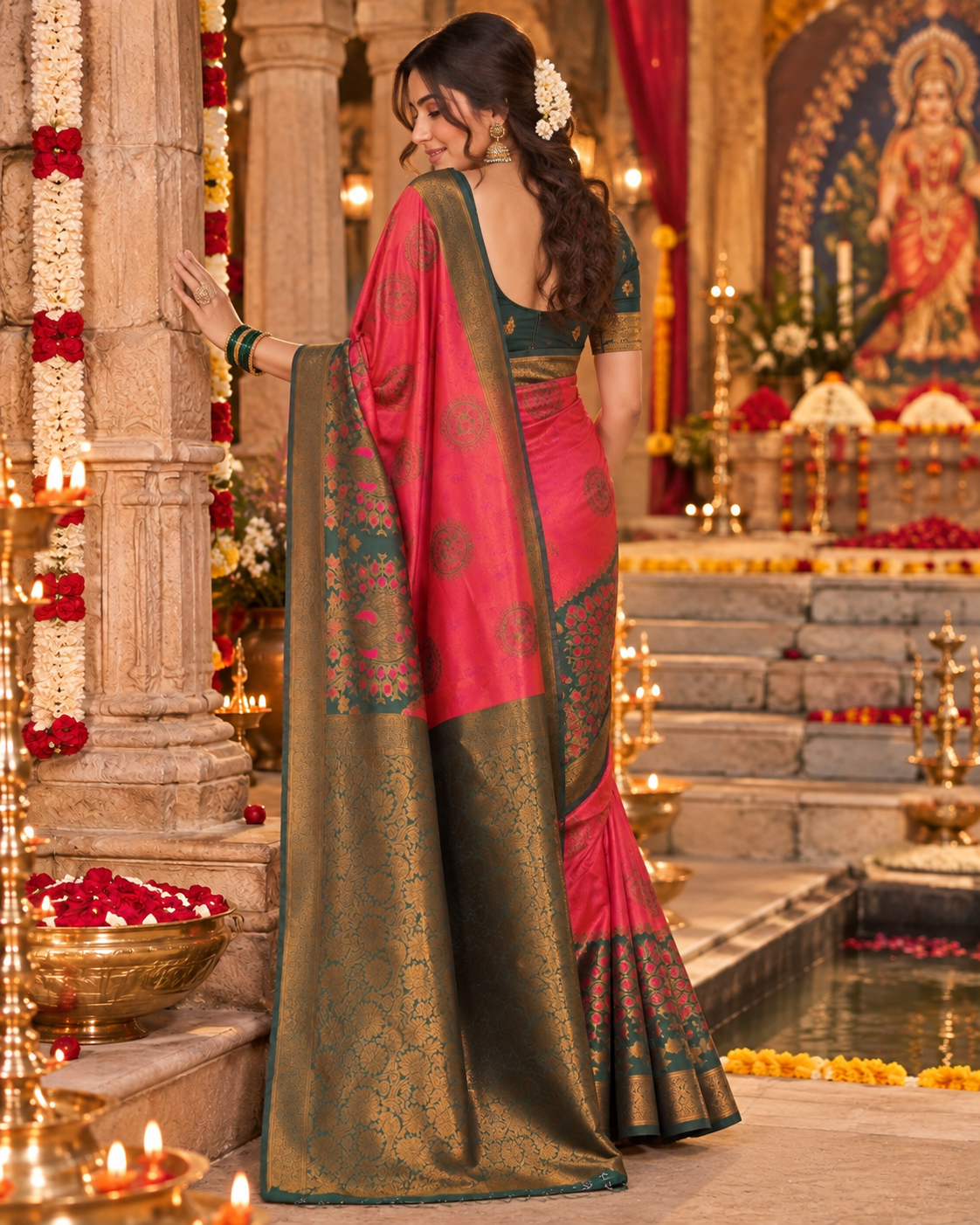 Banarasi Zari Weaving Saree With Unstitched Blouse(Red)