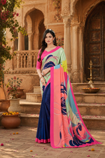 Load image into Gallery viewer, Soft Crepe Silk Digital Print Saree With Unstitched Blouse(Pink)
