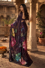 Load image into Gallery viewer, Premium Crepe Silk Floral Printed Saree With Unstitched Blouse(Brown)

