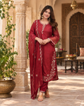 Pure Viscouse Kurti Palazzo With Dupatta Set(Red)