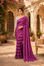 Load image into Gallery viewer, Crepe Silk Printed Sarees With Unstitched Blouse(Purple)
