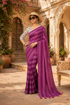 Crepe Silk Printed Sarees With Unstitched Blouse(Purple)