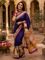 Load image into Gallery viewer, Mulmul Cotton Printed Saree With Unstitched Blouse(Purple)

