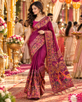 Premium Pashmina Kashmiri Meenakari Weaves Tassels Saree(Wine)