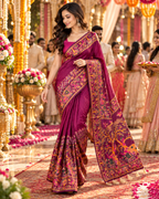 Premium Pashmina Kashmiri Meenakari Weaves Tassels Saree(Wine)