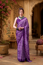 Satin Silk Designer Saree With Unstitched Blouse(Purple)
