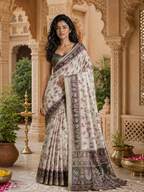Silk Blend Jacquard Weaving Zari Border Saree With Unstitched Blouse(Green)