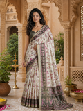 Silk Blend Jacquard Weaving Zari Border Saree With Unstitched Blouse(Green)