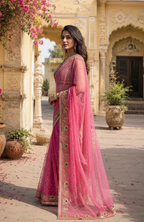 Georgette Sequins Work Saree With Unstitched Blouse(Pink)