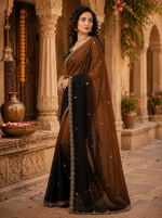Load image into Gallery viewer, Georgette Border Work Saree With Unstitched Blouse(Coffee)
