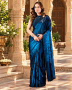 Soft Space Silk Zarkhan Border Work Saree With Unstitched Blouse(Blue)