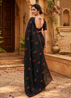 Premium Soft Kota Doria Saree With Unstitched Blouse(Black)