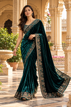 Viscose Silk Designer Work Saree With Unstitched Blouse(Green)