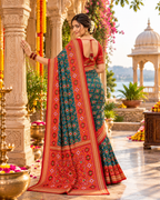 Premium Ashika Handloom Silk Patola Lagadi Patta Zari border Tassels Saree (Rama)