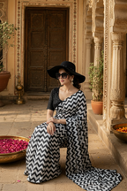 Georgette Marshmallow Printed Saree With Unstitched Blouse(White)