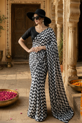 Georgette Marshmallow Printed Saree With Unstitched Blouse(White)