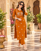 Cotton Kurti Pant Two Piece Set(Mustard)