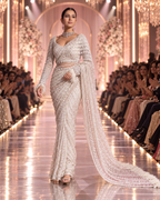 Glamourous Net Embroidery Work Saree With Unstitched Blouse(White)