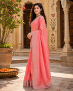 Satin Embroidery Work Saree With Unstitched Blouse(Pink)