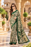 Premium Tussar Silk kalamkari Print Saree With Unstitched Blouse(Green)