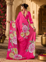 Load image into Gallery viewer, Elegant Georgette Print Saree with Unstitched Blouse(Magenta)
