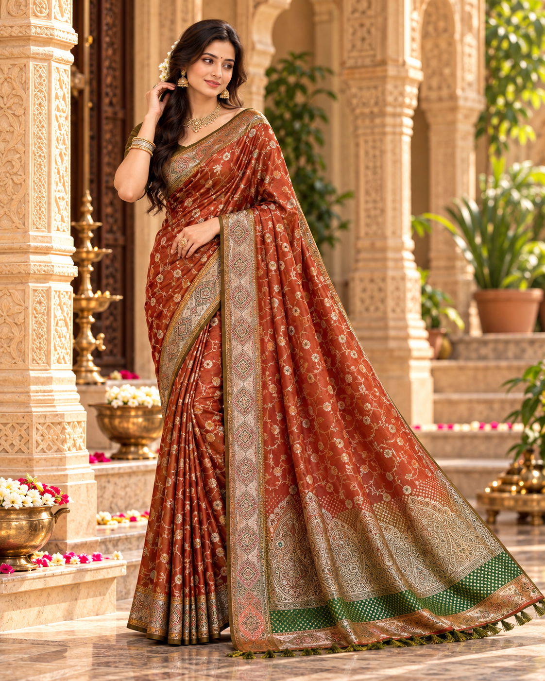 Premium Satin Silk Zari Weaving Border Saree With Unstitched Blouse(Red)