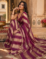 Load image into Gallery viewer, Sattin Dual Shed With Heavy Val Siroski Diamond Work  Saree  With Unstitched Blouse (Wine)
