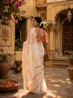 Linen Digital Printed Saree With Unstitched Blouse(White)