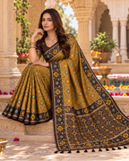 Patola Silk Rich Zari Work Saree With Unstitched Blouse(Rust)