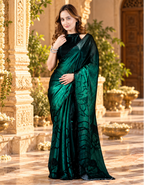 Soft Space Silk Zarkhan Border Work Saree With Unstitched Blouse(Bottle Green)