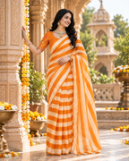 Chiffon Silk Designer Saree With Unstitched Blouse(Yellow)