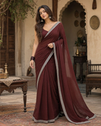 Organza Ready To Wear Saree With Unstitched Blouse(Maroon)
