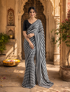 Georgette Marshmallow Printed Saree With Unstitched Blouse(White)