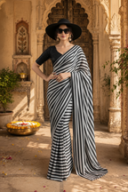Georgette Marshmallow Printed Saree With Unstitched Blouse(White)