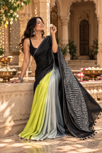 Pure Silk Digital Print Lace Patti Border Saree With Unstitched Blouse(Black)