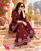 Pure Cotton Embroidery Work Co-Ord Set(Maroon)