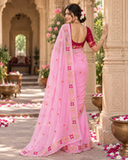 Rangoli Silk Embroidery Work Saree With Unstitched Blouse(Pink)