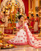 Crunch Silk Sequin work Saree With Unstitched Blouse(White)