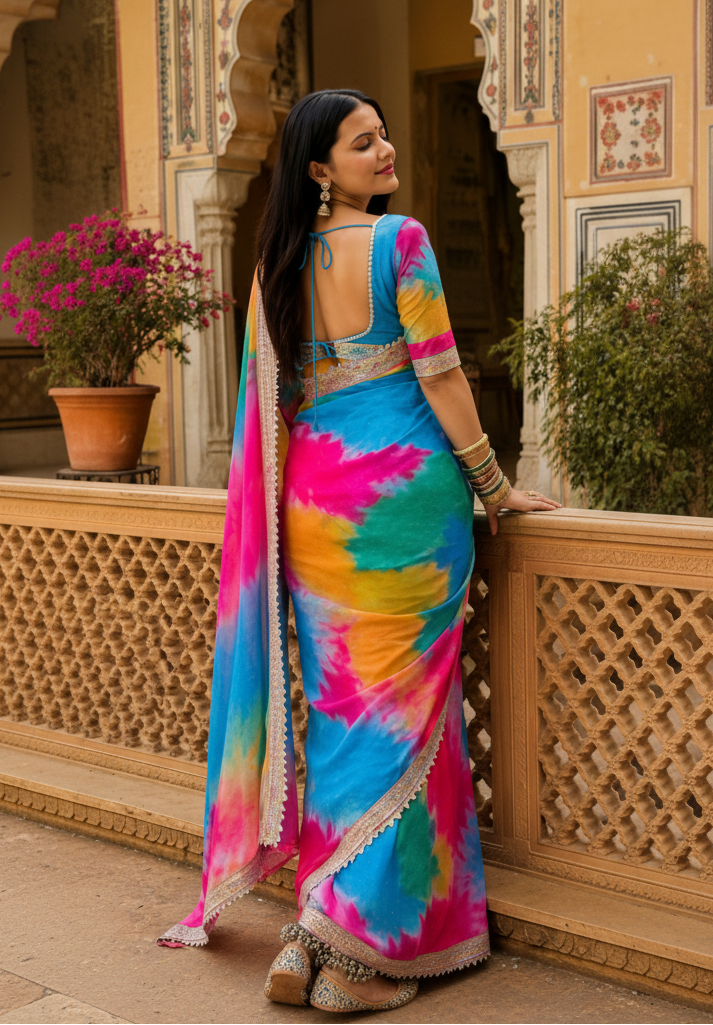 Georgette Saree With Unstitched Blouse(Multicolor)