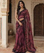 Load image into Gallery viewer, Georgette Floral Printed Saree With Unstitched Blouse(Rani)
