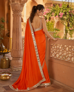 Load image into Gallery viewer, Rangoli Silk Mirror Work Lace Border Saree With Unstitched Blouse(Orange)
