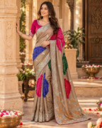 Chiffon Silk Party Wear Saree with Unstitched Blouse(Brown)