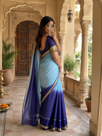Viscose Georgette Saree With Unstitched Blouse(Blue)
