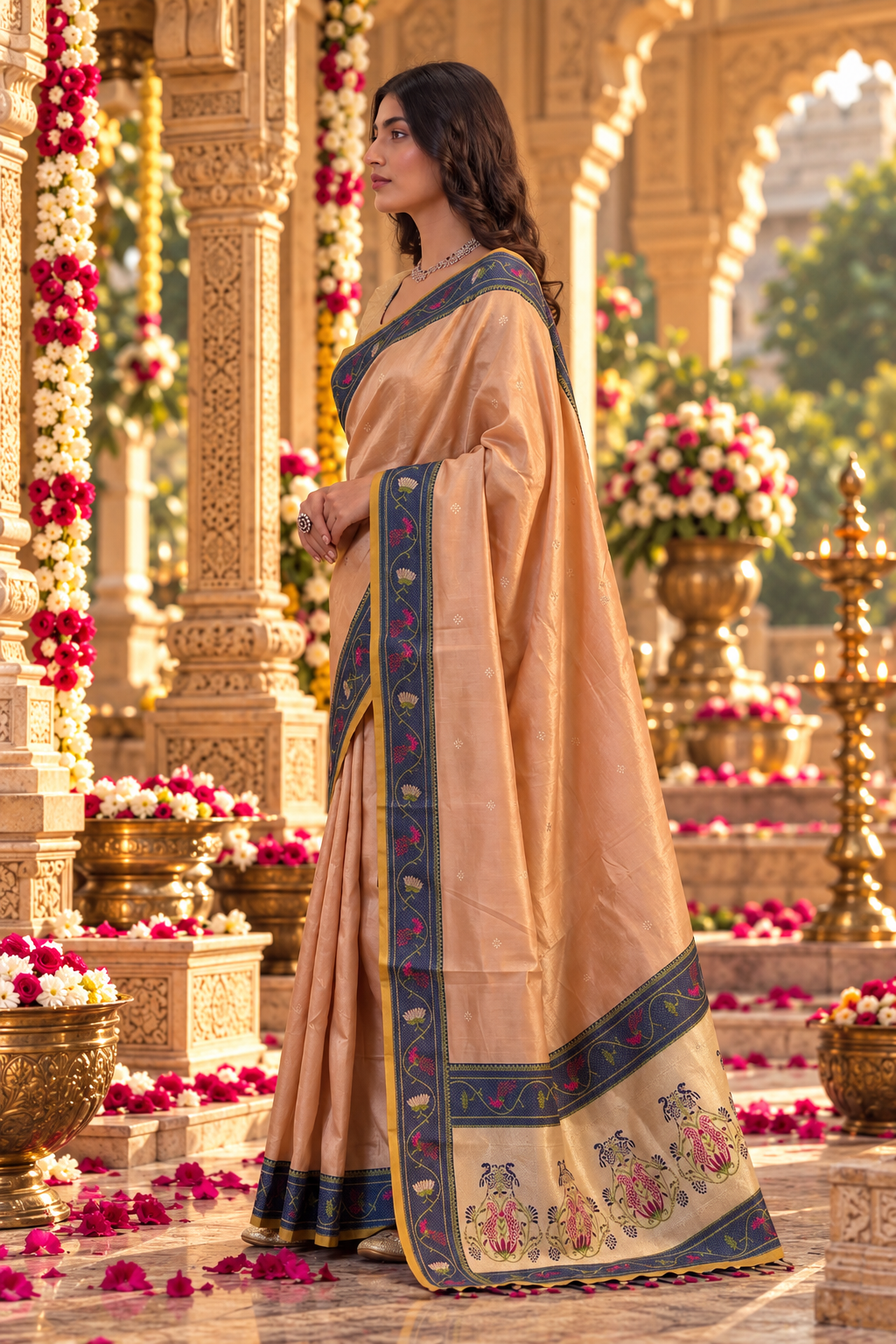 Premium Tissue Silk Saree With Unstitched Blouse(Peach)