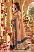 Premium Tissue Silk Saree With Unstitched Blouse(Peach)